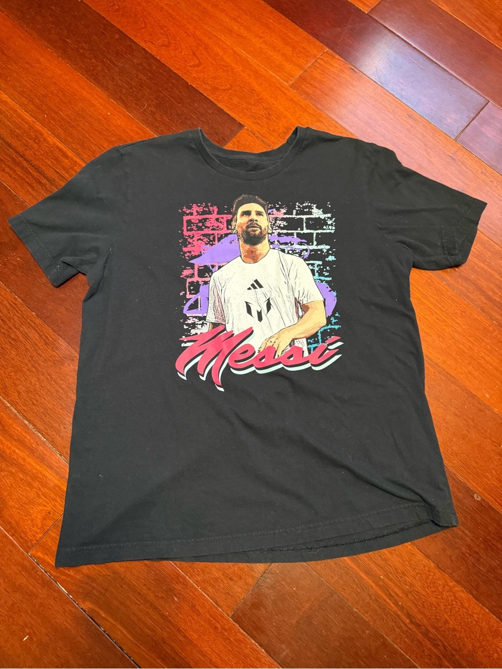 adidas Black Short-Sleeve Tee with Colorful Messi Graphic